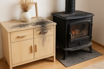 Kamna a usazené saze okolo nich